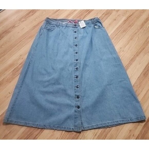 Woman Within Women’s Denim Midi Skirt Plus 24W Lagenlook Modest Button Down - Picture 1 of 6